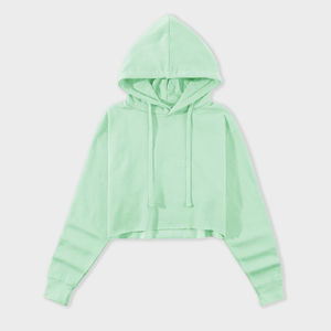 Best Selling Women's Casual <b>Crop</b> <b>Top</b> Hoodies Long <b>Sleeves</b> Light Knitted Sport Style Winter Hooded Collar Short Front Logo - Product Image 3