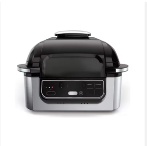 5-in-1 Indoor Grill with Air Fry, Roast, Bake & Dehydrate, Black/Silver, 4-Quart Crisper <b>Basket</b> & 6-Quart Cooking Pot - Product Image 1