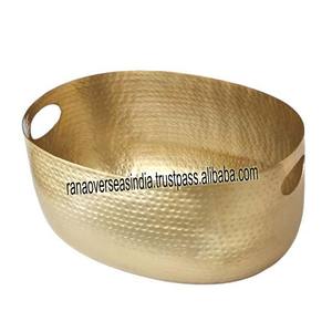 Super Quality Hammered Metal Beverage <b>Ice</b> Tub With Handle & Golden Polished Customized Shape & Size at Sale Price - Product Image 1