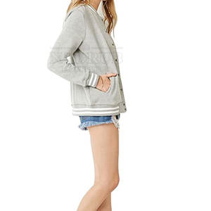 Chaqueta universitaria informal ligera con ribete acanalado Chaqueta universitaria personalizada para mujer con parche y colores de su marca - Product Image 6