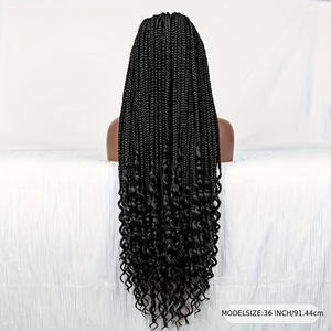Vente en gros Perruque ombrée longue sans nœuds avec tresses en boîte Perruque double dentelle carrée tressée brodée avec cheveux de bébé pour femmes noires - Product Image 5