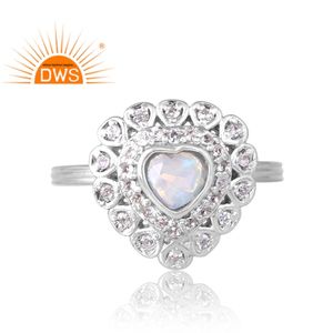 แหวนโอปอลสีเงินแท้โอปอลจากเอธิโอเปียดีไซน์ใหม่และแหวนพลอยบุษราคัมสีขาวผลิตตามแบบ - Product Image 3