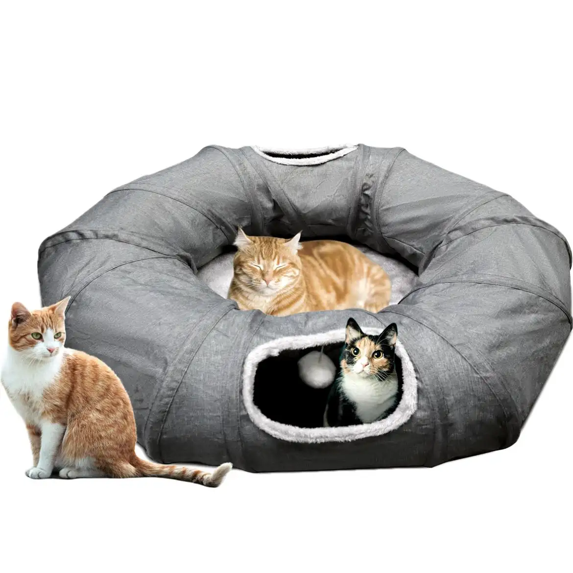 Hot Sell new design Foldable 2 in 1 Cat Tunnel Pet Bed Cat Tunnel Bed with Central Mat Portable Folding Pet Bed