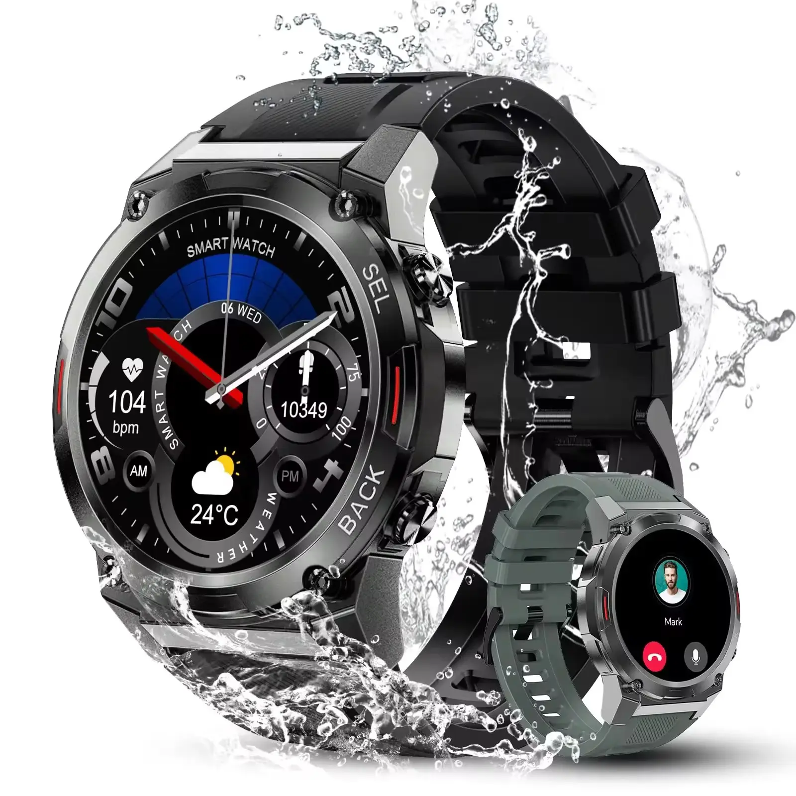 Relógio inteligente HD para homens 1.96" Smartwatch saudável para celular Android IOS 2023 chamada BT fitness esportes à prova d'água