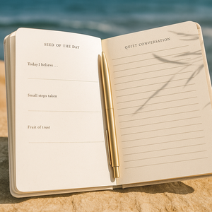 LABON Faith Like a Seed Oración Diario Crema Cubierta de tela Hoja de oro Diseño de plantas Cuaderno de escrituras cristianas con cinta verde - Product Image 3