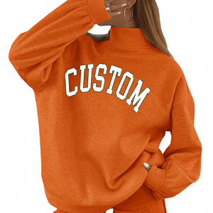 Sudadera Deportiva Personalizada para Mujer, Transpirable, de Felpa Francesa de Poliéster/Algodón, con Cuello Alto Simulado, Letras Bordadas en la Parte Delantera - Product Image 1