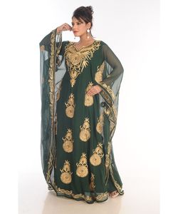 Georgette verte brodée zari travail caftans islamiques - Product Image 4