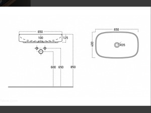 อ่างล้างมือแบบตั้งบนเคาน์เตอร์ทรงสี่เหลี่ยมผืนผ้า เซรามิก ดีไซน์ทันสมัยแบบตุรกี รูเดี่ยว ความจุ 12 ลิตร ผิวมันเงา รับประกัน 2 ปี - Product Image 2