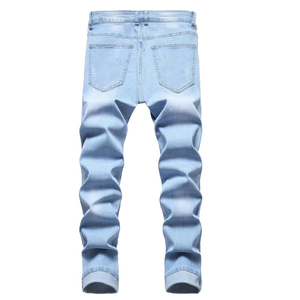 Jean en denim pour homme, taille haute, coupe droite, fabriqué au Pakistan, en coton respirant, style streetwear avec imprimé tendance - Product Image 2