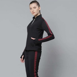 Survêtement à fermeture éclair respirant personnalisé pour femmes, extensible, deux pièces, vêtements de sport à motif solide avec veste à fermeture éclair, pantalon de jogging court - Product Image 2