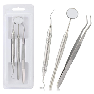 Manual Stainless Steel Dental Examination <b>Set</b> 3 Pcs Basic Diagnostic Kit with Packing Case <b>Mirror</b> Explorer & Tweezer - Product Image 3