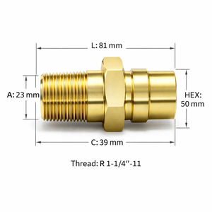 Raccord de bouchon mâle en laiton BSPT R1-1/4-11, filetage hexagonal, 50 mm L=81 mm, bouchon d'étanchéité pour port, air/huile/eau/vapeur, .JTSP-114PM, marque LONGXIN - Product Image 4