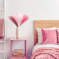 Rangkaian Bunga Bulrush Buatan 17,7 Inci, Rumput Pompas Pendek Warna Putih Blush Boho untuk Pengisi Vas, Dekorasi Rumah, Pernikahan, dan Pesta
