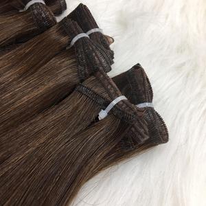 Extensiones de cabello humano sin procesar de onda profunda recta teñida doble de alta calidad con Clip de trama plana Remy virgen marrón oscuro - Product Image 5