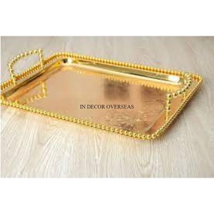 Plateau de service et décoratif de créateur de forme ovale en plaqué or de haute qualité en métal de qualité luxueuse vendu en gros et en vrac - Product Image 4