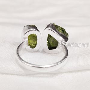 Anillo de Plata de Ley 925 con Dos Piedras de Peridoto Natural en Bruto, Joyería de Piedra Natural, Regalo de Aniversario, Piedra de Nacimiento de Agosto para Mujer - Product Image 5