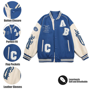 18-Chaquetas universitarias personalizadas Mangas de cuero de cuerpo de lana con chenilla y parches bordados Chaqueta universitaria unisex OEM - Product Image 5