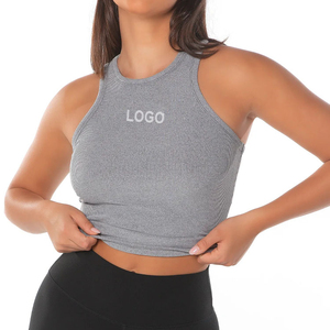 Camiseta sin Mangas de Punto para Mujer, Color Sólido, Cuello Redondo, Estilo Deportivo, Transpirable, con Logotipo Frontal, Marrón - Product Image 4