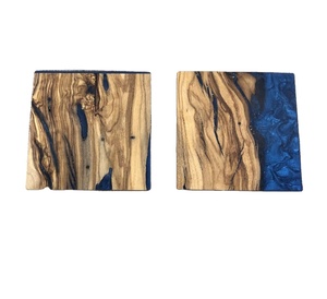 Ensemble de sous-verres en bois d'olivier et résine bleu Tout sur le nouveau style en bois d'olivier Sous-verres de bonne qualité Bois et résine River Epoxy - Product Image 1