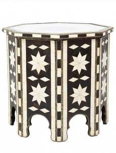 Table d'appoint de forme cylindrique fabriquée à la main en Inde en gros avec incrustation de résine noire et blanche utilisée pour la décoration intérieure du salon - Product Image 5