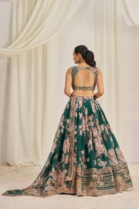 Floral Printed Organza Lehenga Set for Parties Semi-Stitched Embroidered Dupatta Unstitched Blouse Zari Dori <b>Sequin</b> Work - Product Image 2