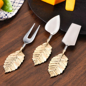 Decorative Design Butter Knife and <b>Cheese</b> Knife <b>Set</b> With Golden Colored Brass Leaves Handle Shaped <b>Cheese</b> <b>Set</b> - Product Image 2