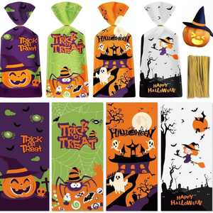 Ensemble de 100 sacs en plastique biodégradable transparent en cellophane avec attaches torsadées pour bonbons et friandises (matériel BOPP/PE) - Product Image 1