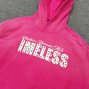 เสื้อฮู้ดดี้ผู้ชายทรงบ็อกซี่ฟิต ลวดลายสกรีน พิมพ์ลายกราฟิก ตกแต่งด้วยคริสตัล สไตล์โอเวอร์ไซส์ แบบครอป - Product Image 2