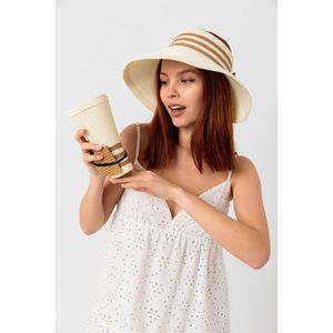 Beige Sun Protection Hat with Open Top Stripe Detail, Foldable <b>Straw</b> <b>Visor</b> Hat HSR2079 - Beige4 - Product Image 2