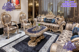 Juego de Sofás de Lujo de Estilo Francés, Tallado a Mano en Madera de Teca, Acabado Dorado, para Sala de Estar, Color y Tamaño Personalizables, Duradero, Sydney - Product Image 5