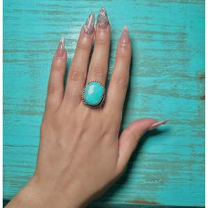 Johnny Dixon Kingman Turquoise & Platinum Sterling Silver <b>Adjustable</b> Boho <b>Ring</b> Marquise Cut Natural Stone for Everyday Wear - Product Image 5