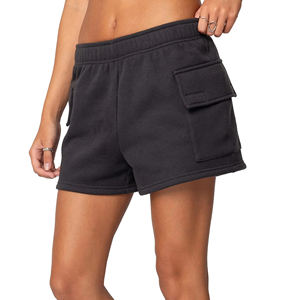Shorts streetwear pour femmes, taille haute, 100% coton, avec poches cargo latérales, taille élastique, vêtements décontractés d'été, OEM/ODM - Product Image 6