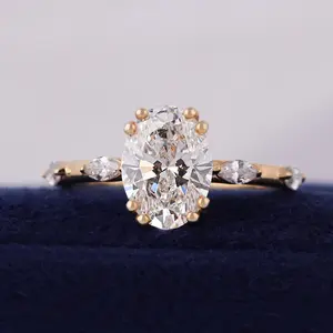 Anillo de Compromiso de Diamante de Laboratorio con Corte Ovalado, Estilo Vintage, Chapado en Oro de 14K, Certificado IGI, para Mujer, 3.5 g - Product Image 4