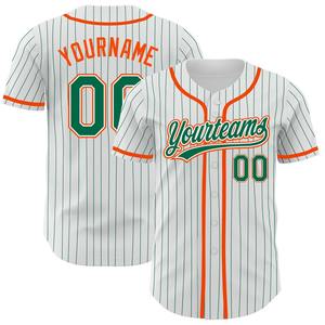 Ropa de equipo personalizada superventas, camiseta de béisbol auténtica de color blanco Kelly verde a rayas Kelly verde-naranja personalizada - Product Image 1