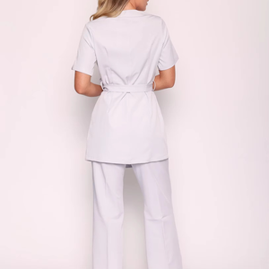 Nouveaux vêtements d'extérieur haut et pantalon ensemble tissé gommage uniformes manches courtes col en V de haute qualité Logo personnalisé hôpital femmes - Product Image 3