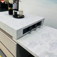 Mesa de Comedor Rectangular Fendy de Ónix Blanco con Acero Inoxidable, Mármol Blanco Translúcido Moderno para Encimera de Isla o Banco