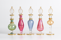Flacon de parfum en verre soufflé à la main de luxe, Égypte |   Artisanat écologique au design doré |   Forme ovale, multi-capacités, exportation en Europe