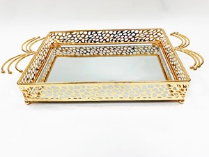 Hermoso espejo moderno de calidad de exportación y bandeja de servicio decorada con metal, bandeja de joyería, artículo lujoso - Product Image 3
