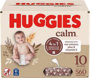 Lingettes à couches Huggies Calm Baby, non parfumées, hypoallergéniques, 10 paquets de boutons poussoirs (560 lingettes au total) - Product Image 3