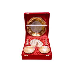 Modern Design Brass <b>Ice</b> <b>Cream</b> Bowl Set Silver Design 5 Pieces Red gifts Packign Box best Selling Sale - Product Image 2