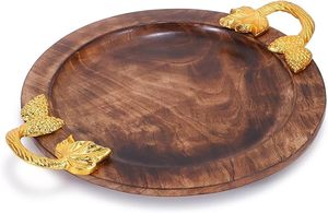 Plateau de service en bois d'acacia fait à la main avec poignée en métal plateau de taille personnalisée usage domestique meilleure qualité au meilleur prix - Product Image 4