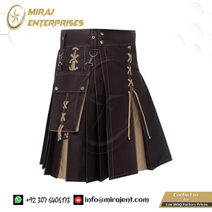 Kilt utilitaire moderne sur mesure de haute qualité pour hommes Kilt à glands à deux tons avec accessoires d'instruments de musique écossais à fleurs - Product Image 6