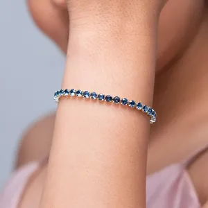 สร้อยข้อมือเพชรโมอิส5Ct กลมสีเงินขนาด7นิ้ว925ผู้หญิง - Product Image 3