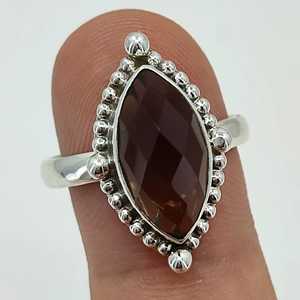 925 Sterling Silver Boho-Inspired Handmade <b>Ring</b> with Smoky <b>Quartz</b> Marquise Number Shape Perfect November Birthstone Gift for Her - Product Image 5