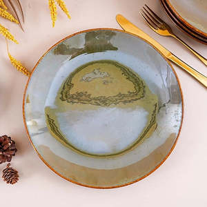 ชุดจานอาหารค่ำสไตล์วาบิซาบิสีเขียวแบบชนบท ลายทรอปิคอลปรับแต่งได้ ขนาด 10.5 นิ้ว สำหรับใช้ในบ้าน ร้านอาหาร และงานปาร์ตี้ - Product Image 2