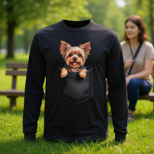 Camiseta de Manga Larga con Diseño de Cachorro Yorkshire Terrier en tu Bolsillo, Producto Promocional para Amantes de los Perros - Product Image 3