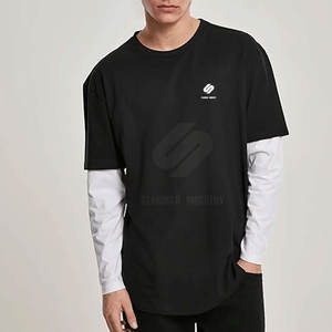 เสื้อยืดสองชั้นผ้าฝ้ายผสมให้ความรู้สึกนุ่มและดูทันสมัยสำหรับฤดูใบไม้ผลิและฤดูใบไม้ร่วง - Product Image 3