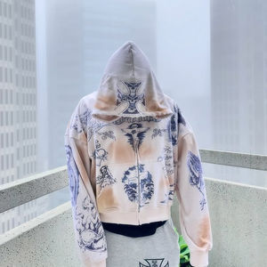 OEM personalizado pesado grueso algodón polar Multi bolsillos cremallera completa sudaderas con capucha de los hombres nueva moda color sólido angustia impresión hombres capucha - Product Image 6