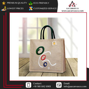 Bolsas de mano impresas de lona de algodón de tamaño mediano, diseño personalizado, lona AA reutilizable reciclable sostenible para la promoción de la India - Product Image 5