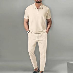 Ensemble Homme Décontracté Deux Pièces d'Été Vente Chaude - Tenue Tendance pour Hommes, Polo à Manches Courtes Zippé et Pantalon Respirant - Product Image 3
